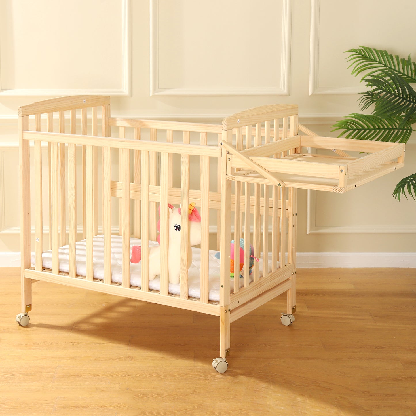 FUNLIO Mini Baby Crib, Paint-Free Pine Wood Crib
