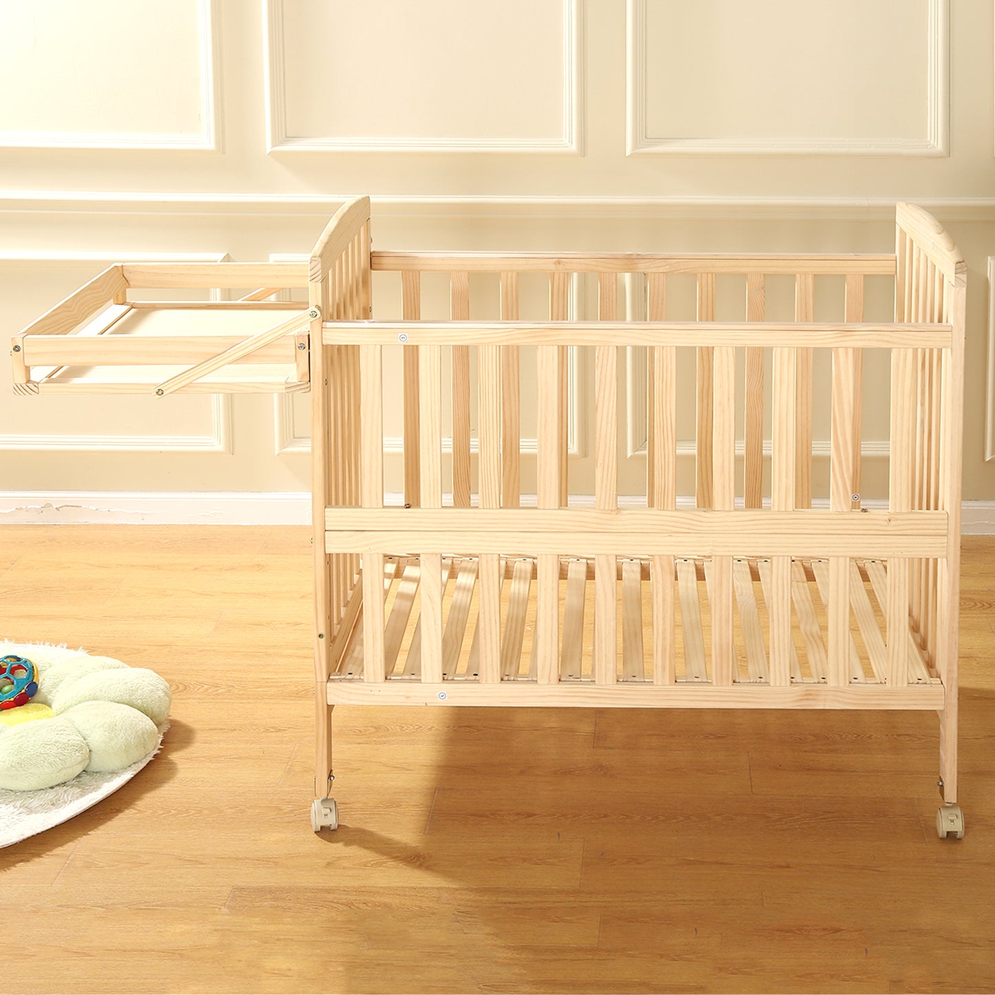 FUNLIO Mini Baby Crib, Paint-Free Pine Wood Crib
