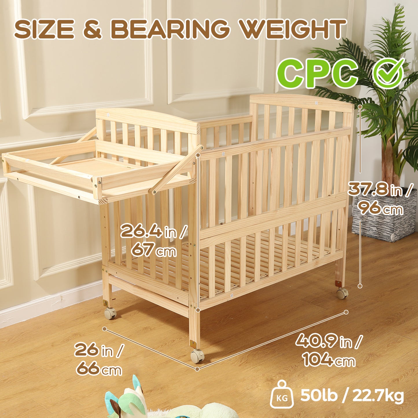 FUNLIO Mini Baby Crib, Paint-Free Pine Wood Crib