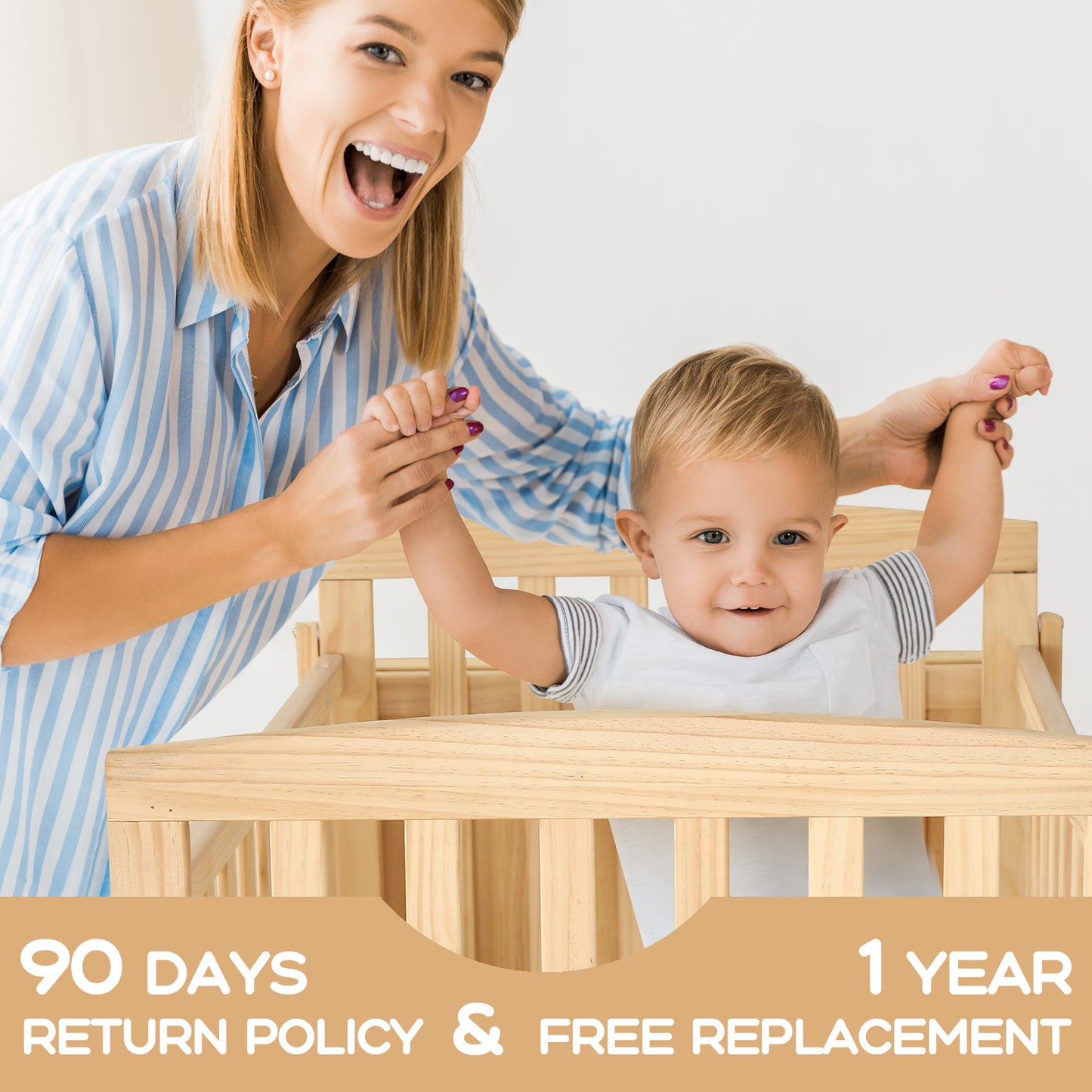 FUNLIO Mini Baby Crib, Paint-Free Pine Wood Crib
