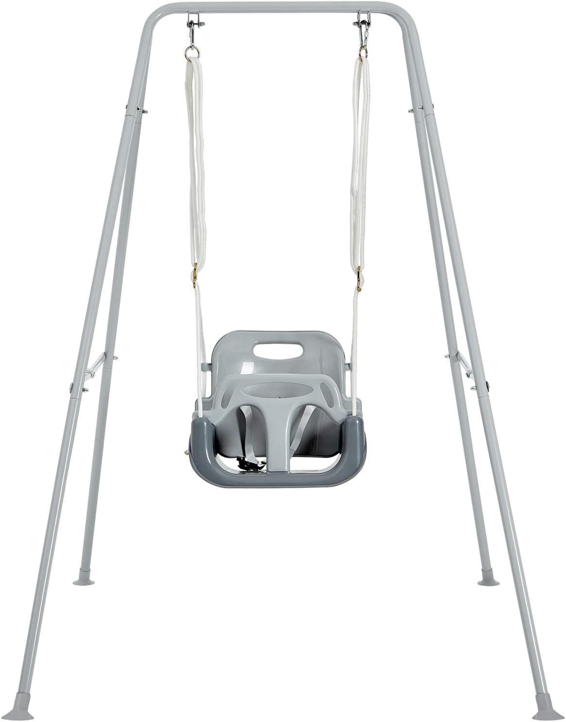 FUNLIO 3-in-1 Toddler Swing Set with 4 Sandbags, Indoor/Outdoor Baby Swing with Foldable Metal Stand, Kids Swing Set for Backyard, Clear Instructions, Easy to Assemble & Store, Grey