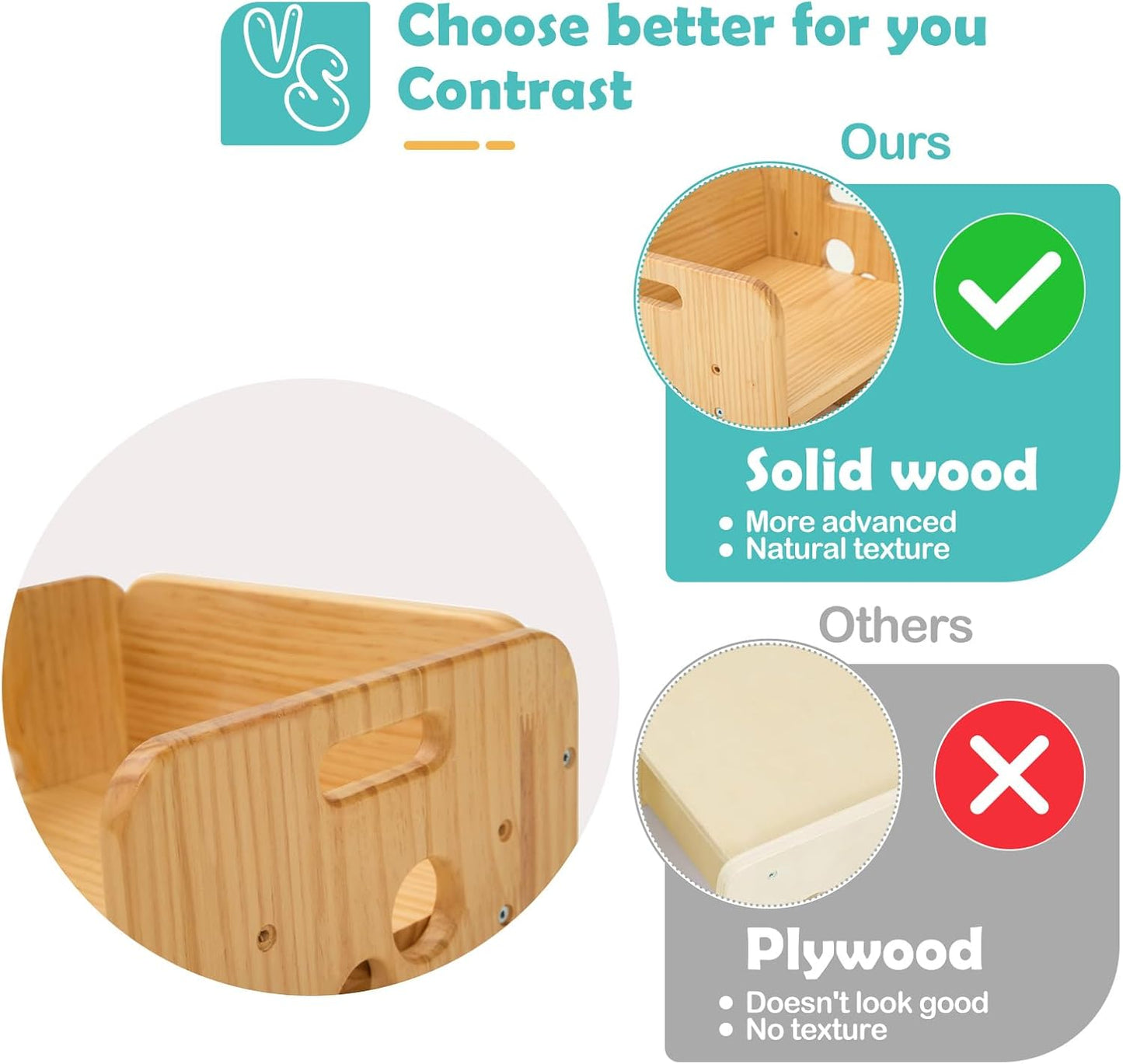 FUNLIO Set tavolo e sedie per bambini da 1 a 3 anni, regolabile in altezza, in legno massello di qualità, con 2 sedie Montessori, per leggere/mangiare/giocare, certificato CPC (set da 3 pezzi)