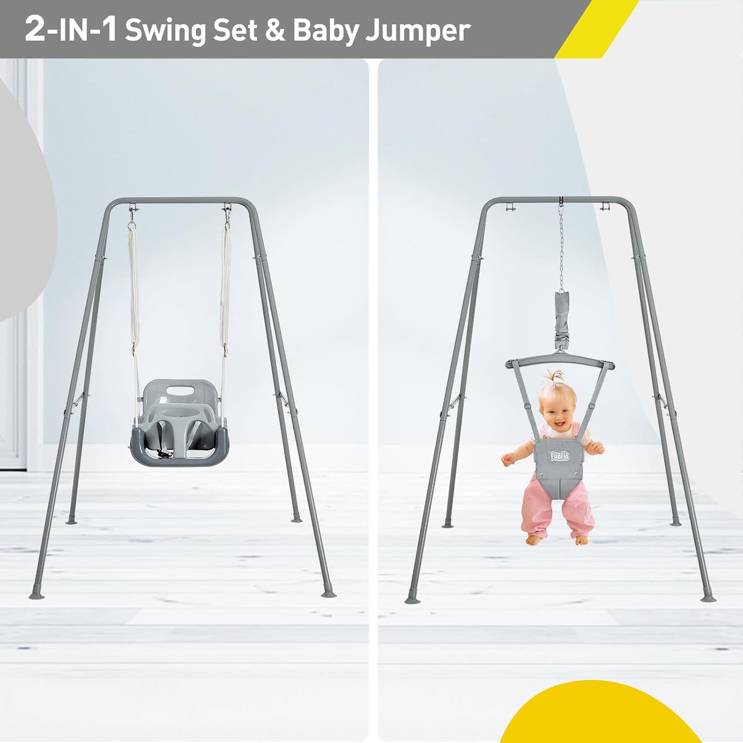 FUNLIO 2 in 1 Swing Set for Toddler & Baby Jumper (Grey)