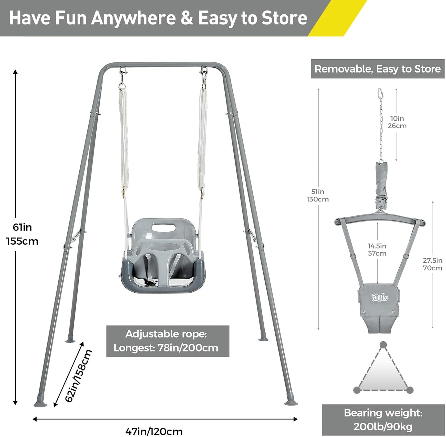 FUNLIO 2 in 1 Swing Set for Toddler & Baby Jumper (Grey)