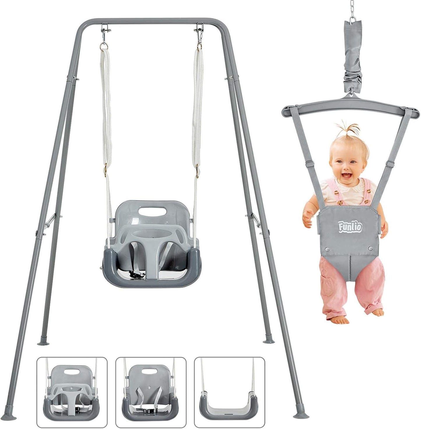 FUNLIO 2 in 1 Swing Set for Toddler & Baby Jumper (Grey)