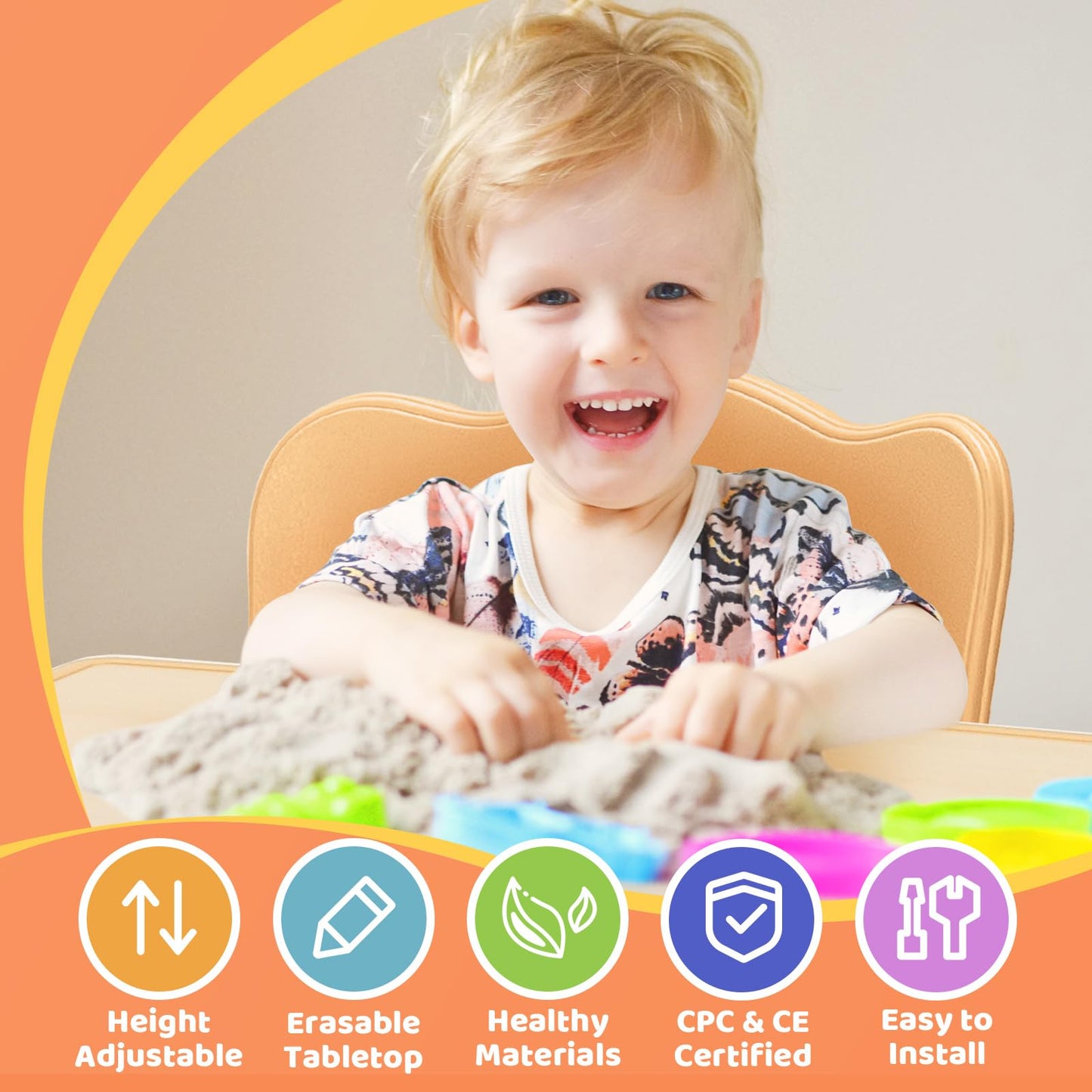 Set tavolo e 4 sedie FUNLIO per bambini dai 3 agli 8 anni
