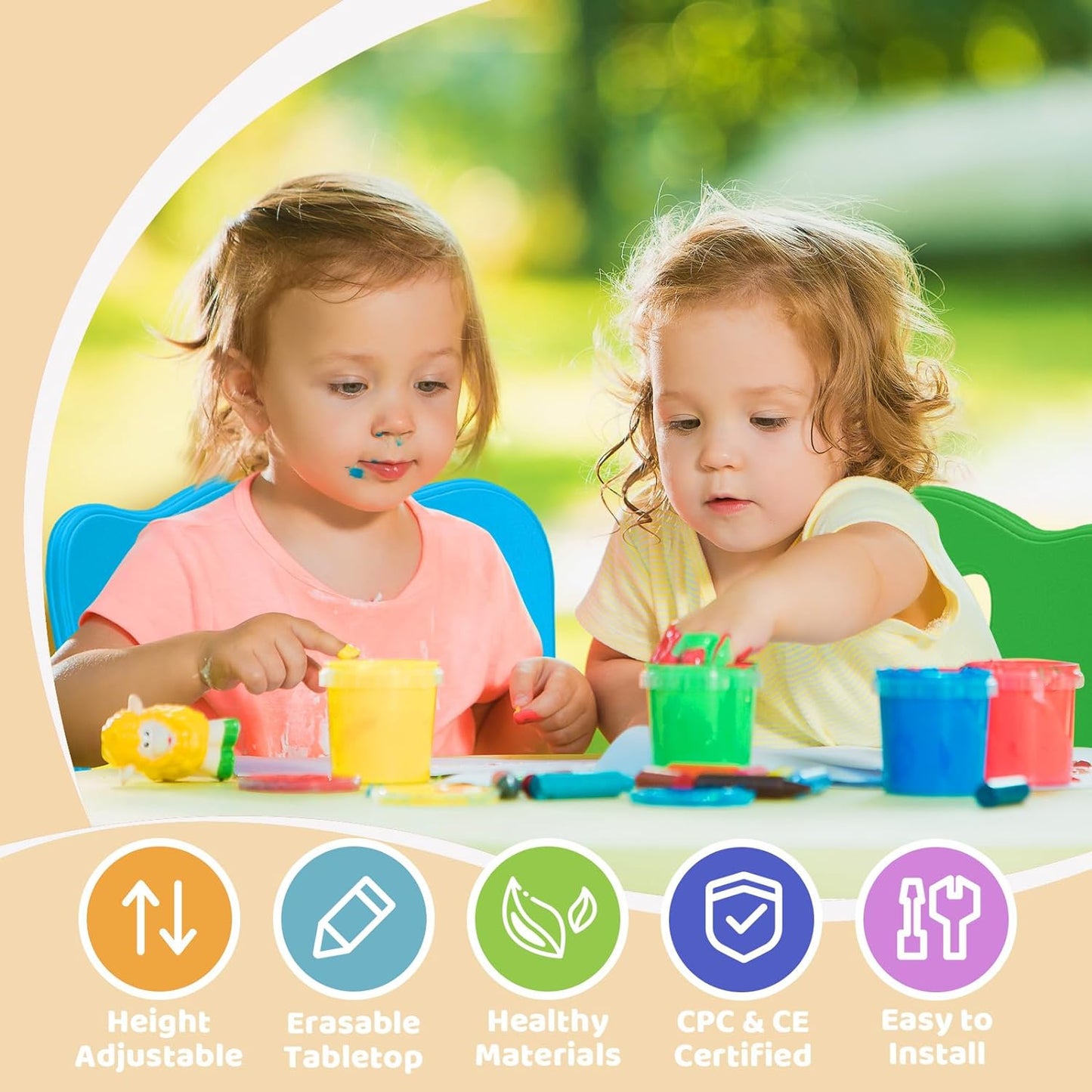 FUNLIO Set tavolo e 4 sedie per bambini dai 3 agli 8 anni - Multicolore