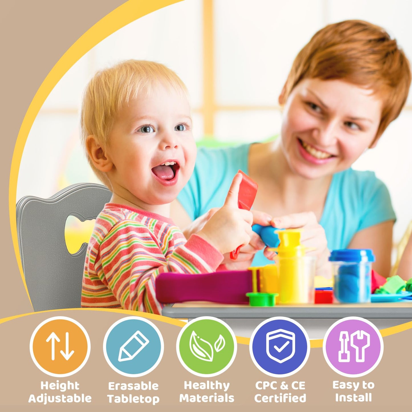 FUNLIO Kids Table and 4 Chairs Set for Ages 3-8