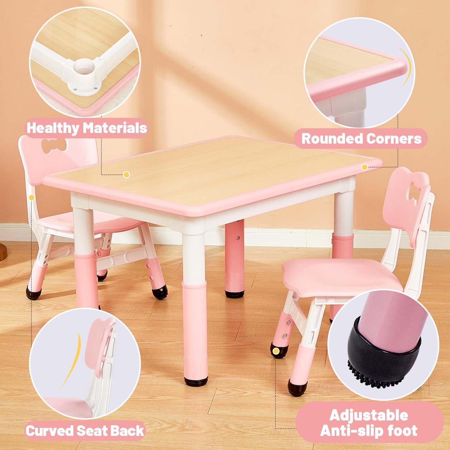 FUNLIO Kids Table and 2 Chairs Set for Ages 3-8