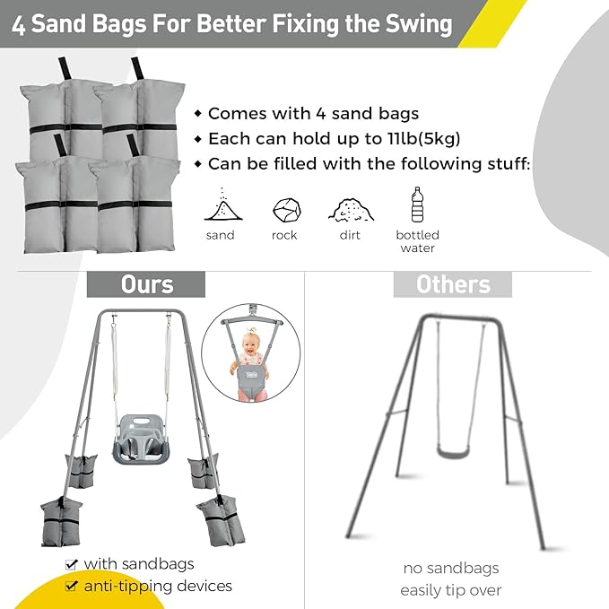 FUNLIO 2 in 1 Swing Set for Toddler & Baby Jumper (Grey)