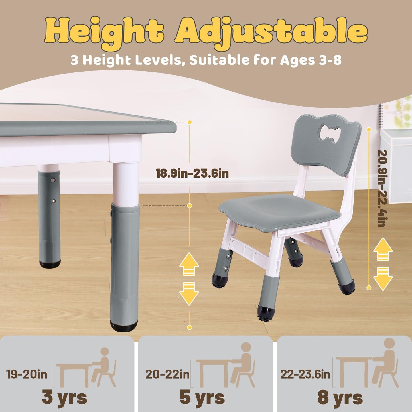 FUNLIO Kids Table and 4 Chairs Set for Ages 3-8