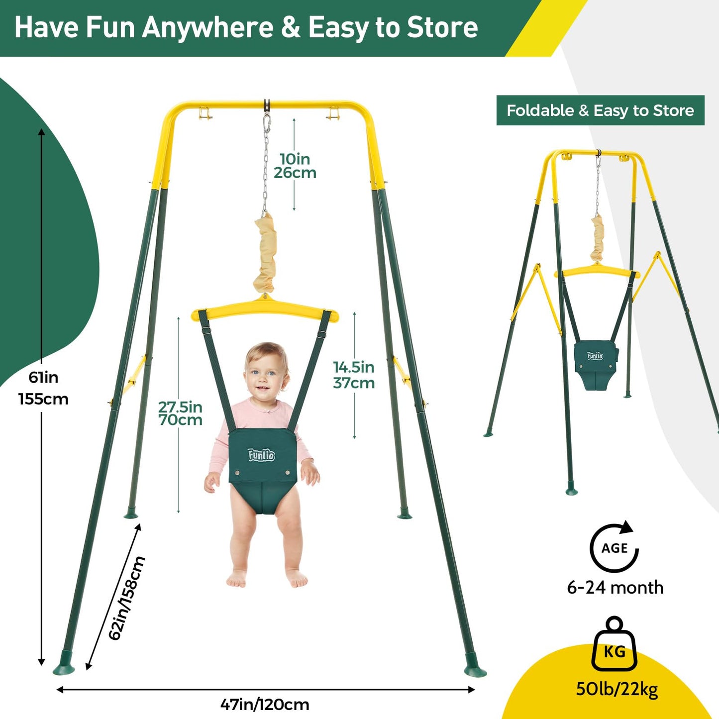 FUNLIO Baby Jumper with Stand for 6-24 Months