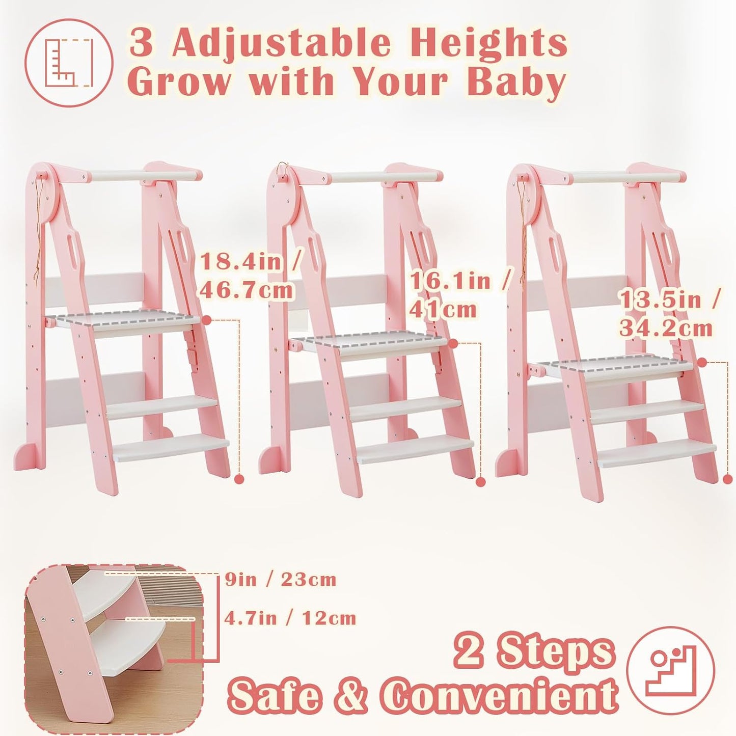 FUNLIO Foldable Kitchen Step Stool for Kids 2-6 Years, Pink