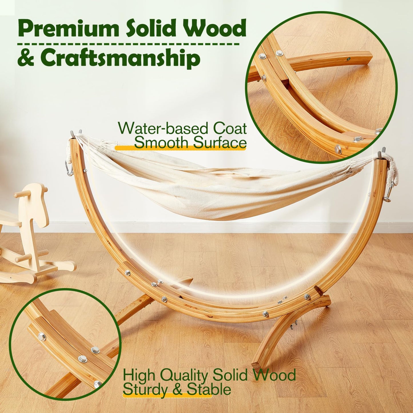 FUNLIO Wooden Hammock with Stand for Kids 3-5 Years