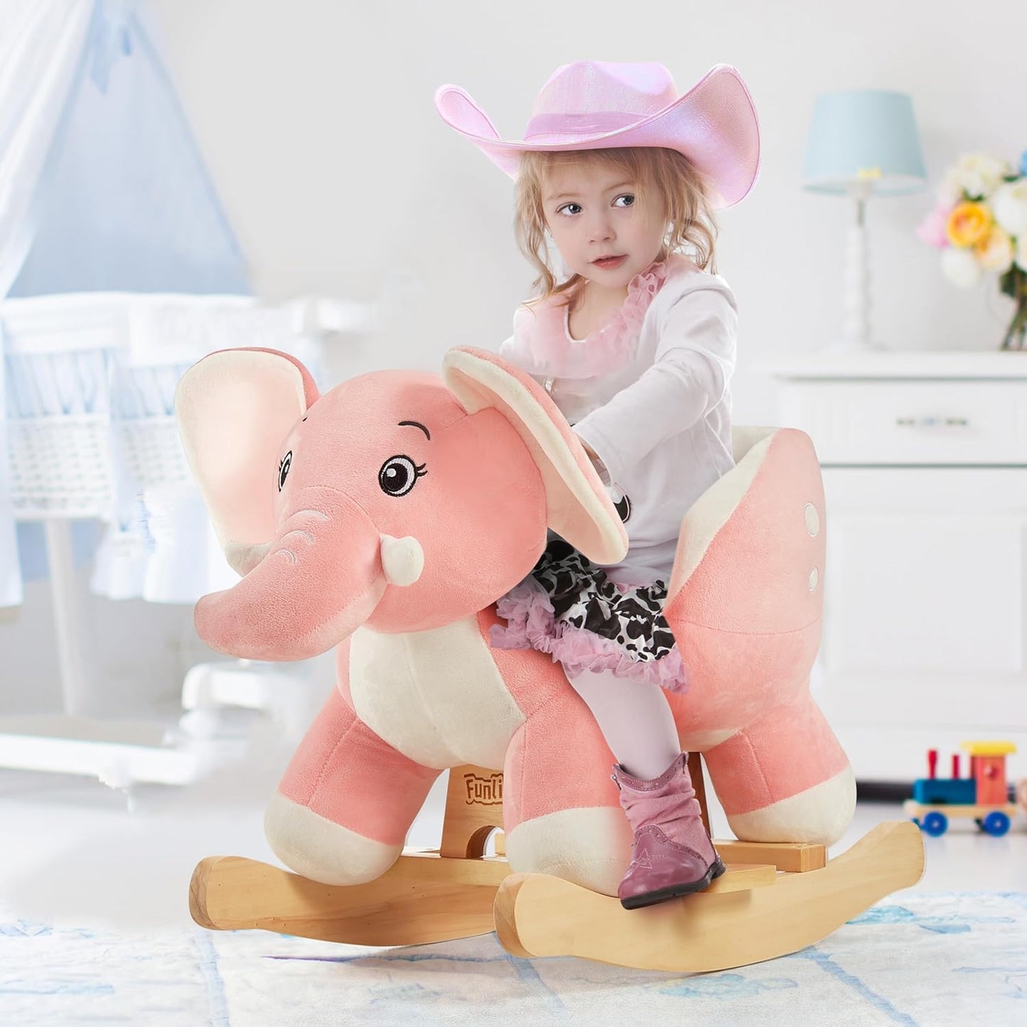 FUNLIO Elephant Baby Rocking Horse for Toddlers 6 Months to 3 Years - Pink