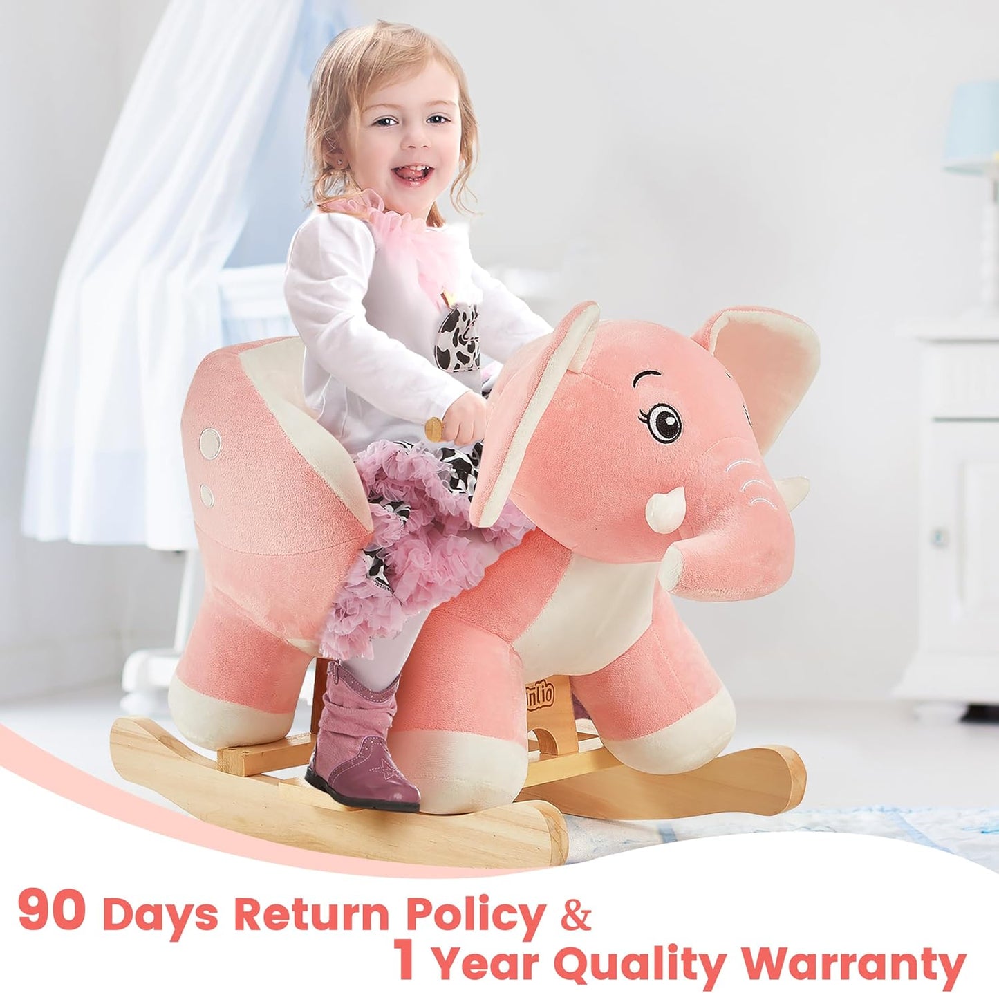 FUNLIO Elephant Baby Rocking Horse for Toddlers 6 Months to 3 Years - Pink