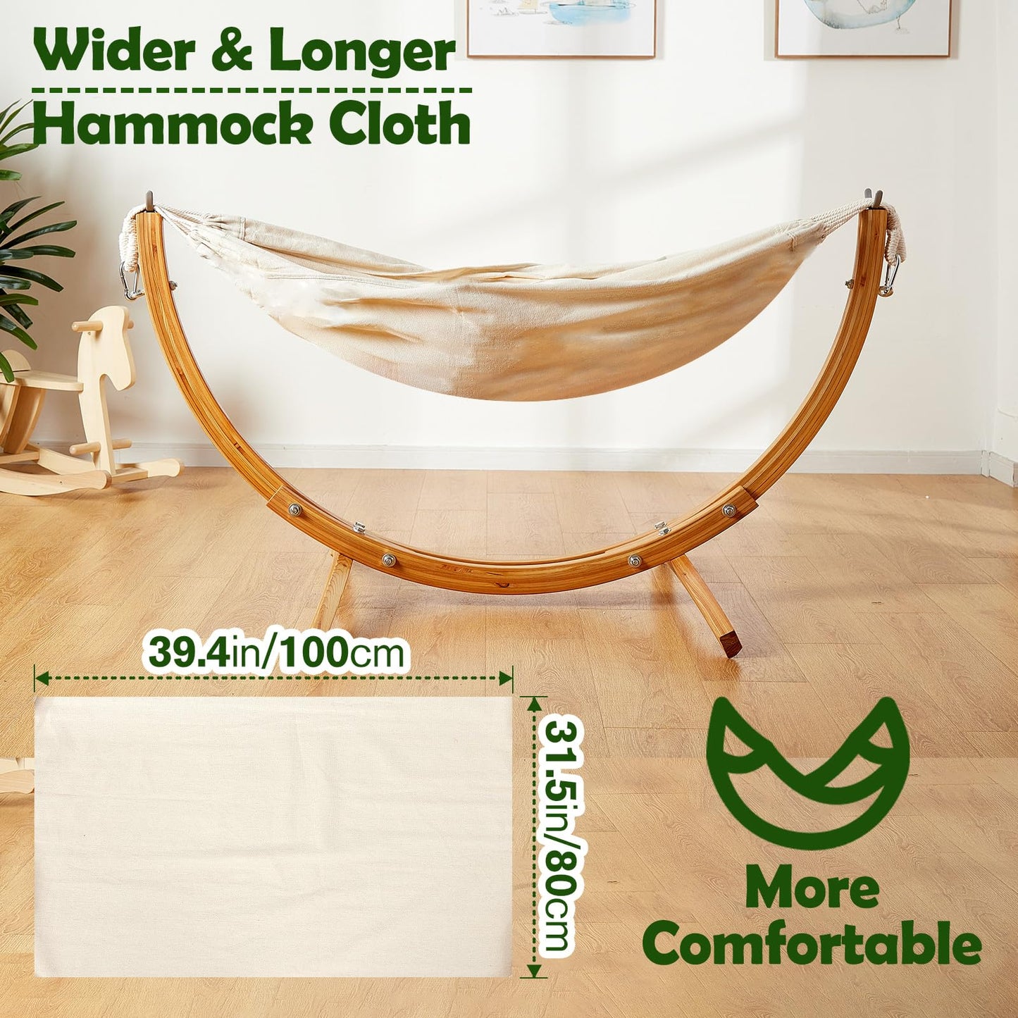 FUNLIO Wooden Hammock with Stand for Kids 3-5 Years