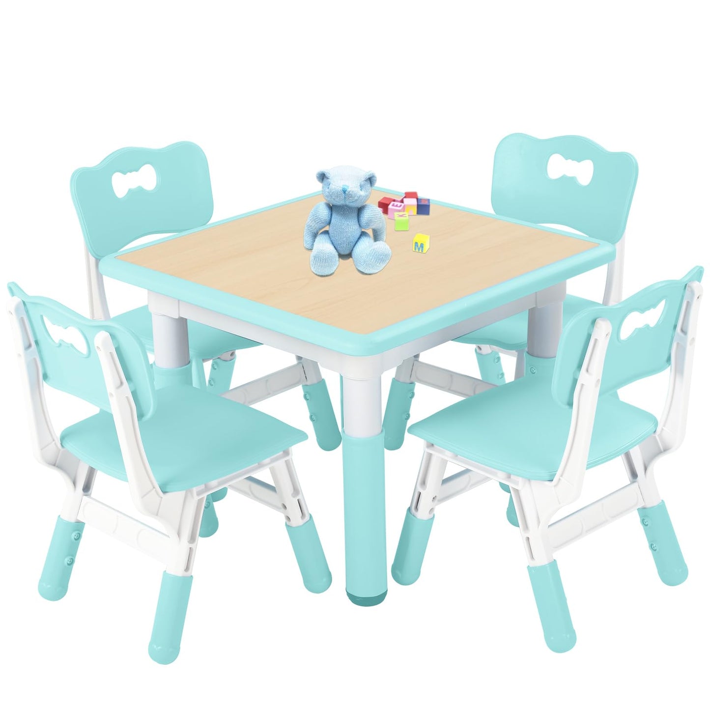 FUNLIO Set tavolo e 4 sedie per bambini, tavolo e sedie regolabili in altezza per bambini piccoli
