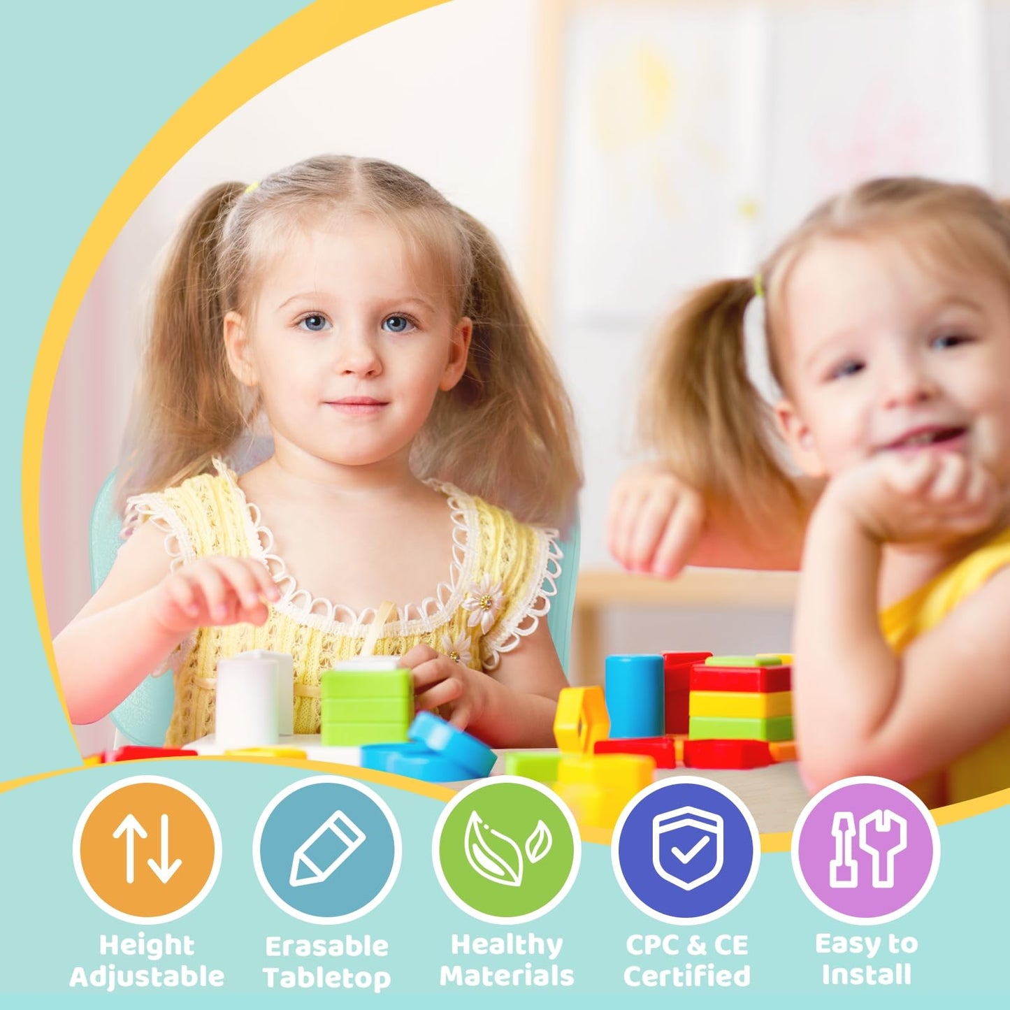 FUNLIO Kids Table and 2 Chairs Set, Height Adjustable Toddler Table and Chair Set