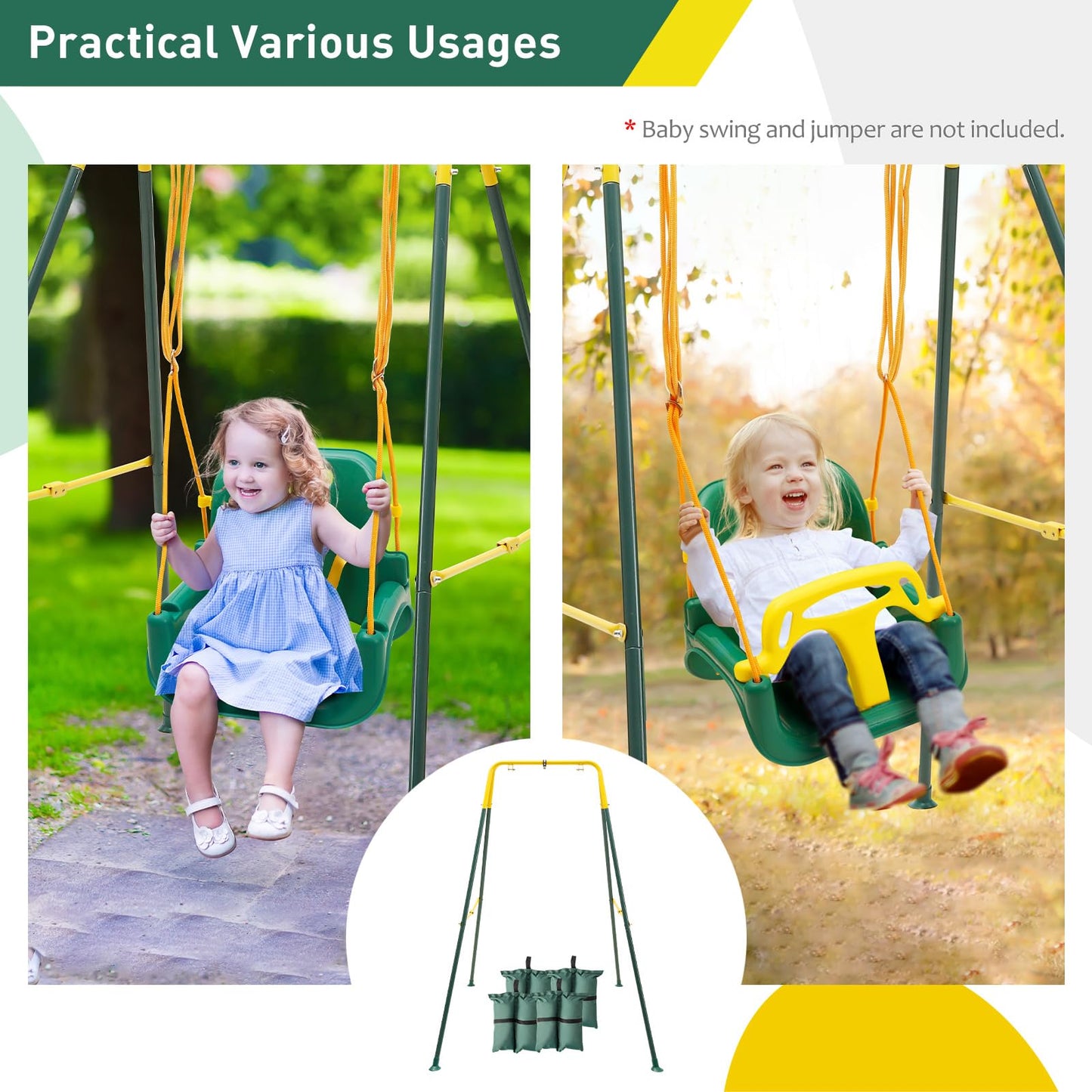 FUNLIO Foldable Swing Stand for Kids with 4 Sandbags