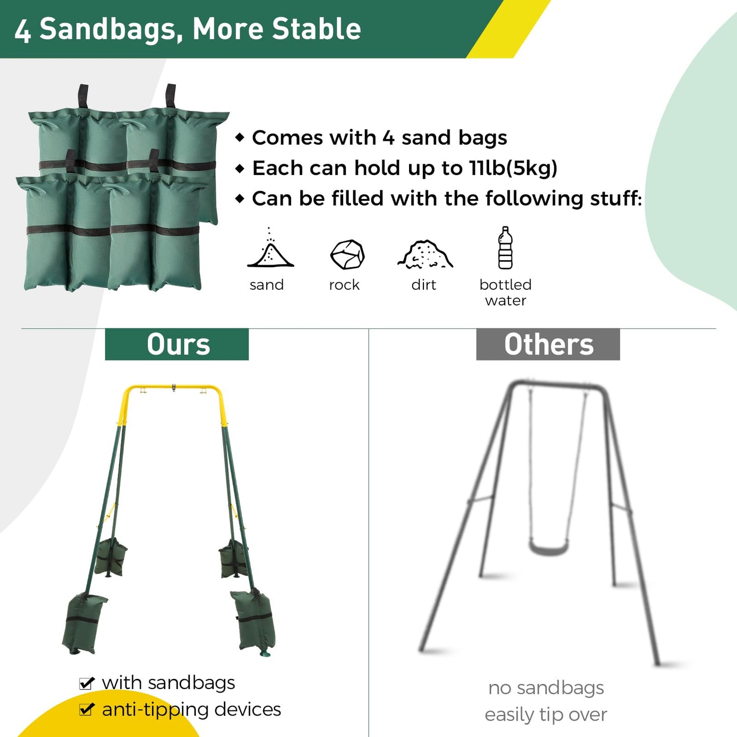 FUNLIO Foldable Swing Stand for Kids with 4 Sandbags