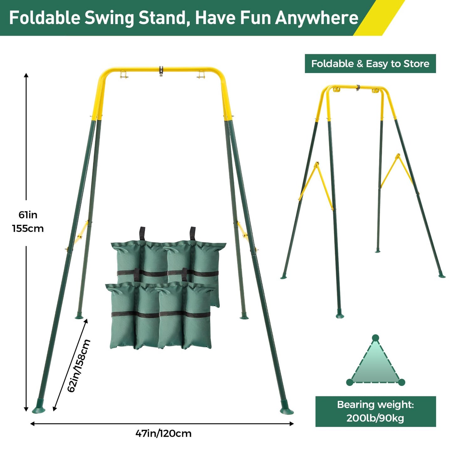 FUNLIO Foldable Swing Stand for Kids with 4 Sandbags