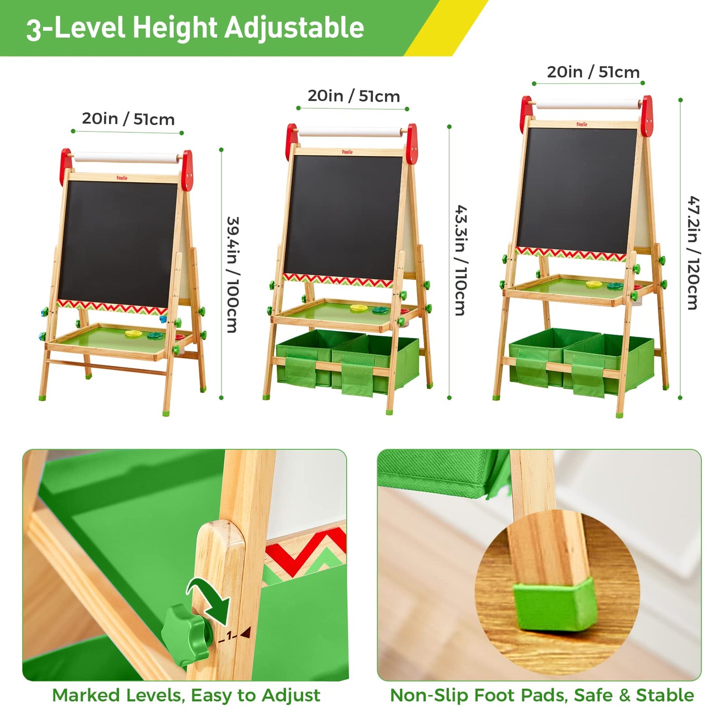 Cavalletto da disegno per bambini FUNLIO, regolabile in 3 altezze, verde