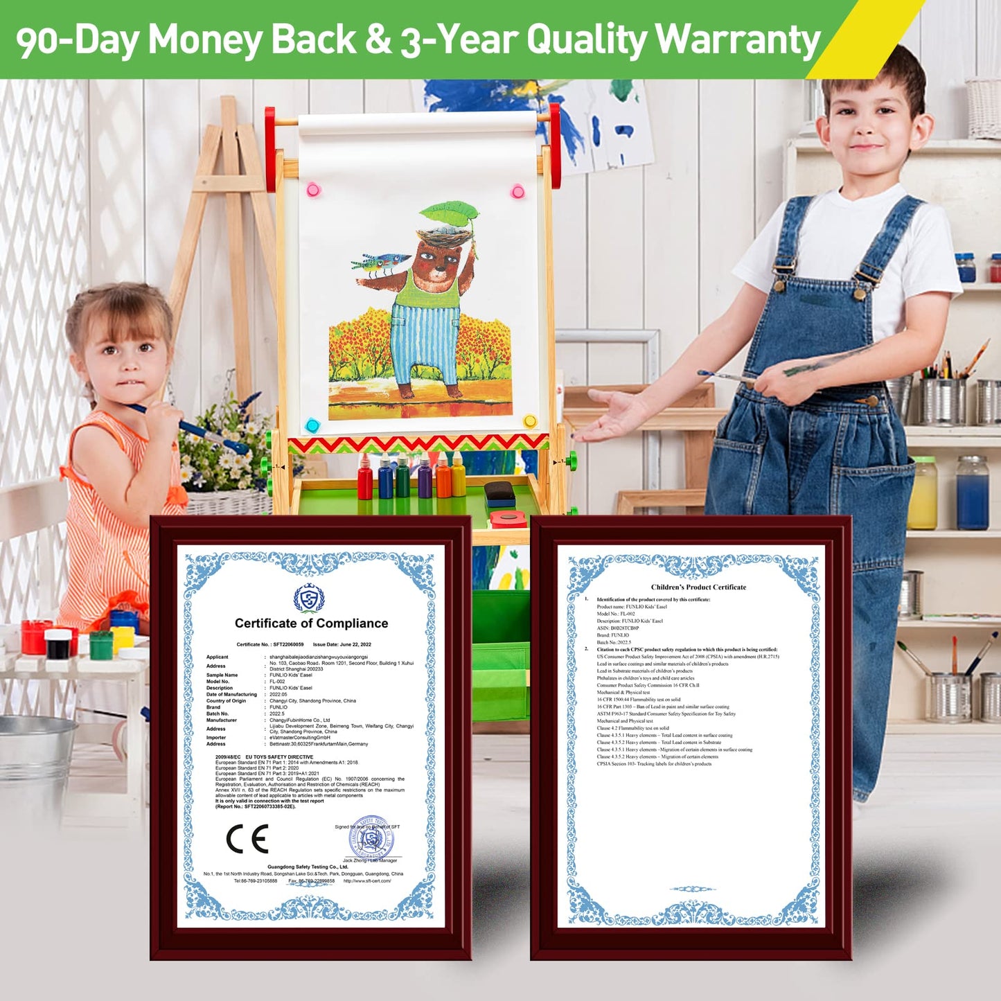 Cavalletto da disegno per bambini FUNLIO, regolabile in 3 altezze, verde