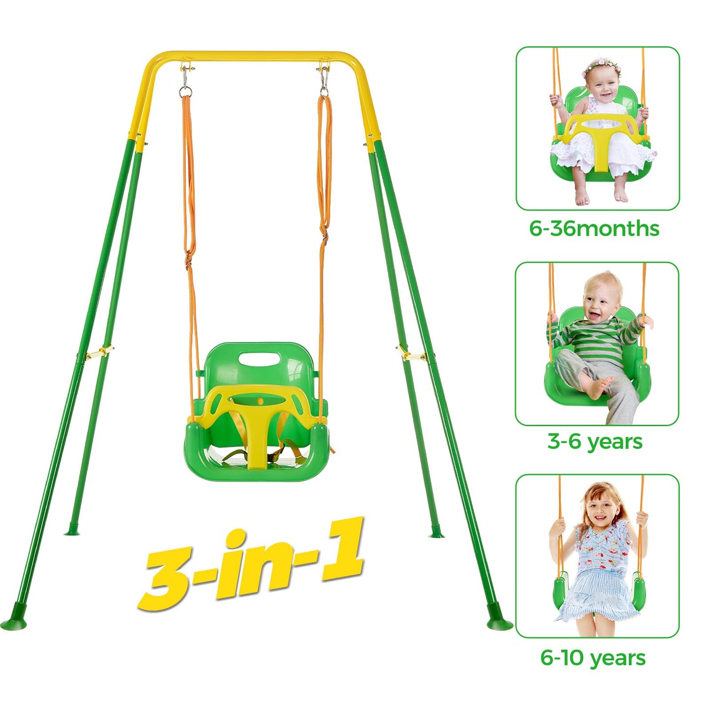 Set altalena FUNLIO 3 in 1 per bambini piccoli con 4 sacchi di sabbia