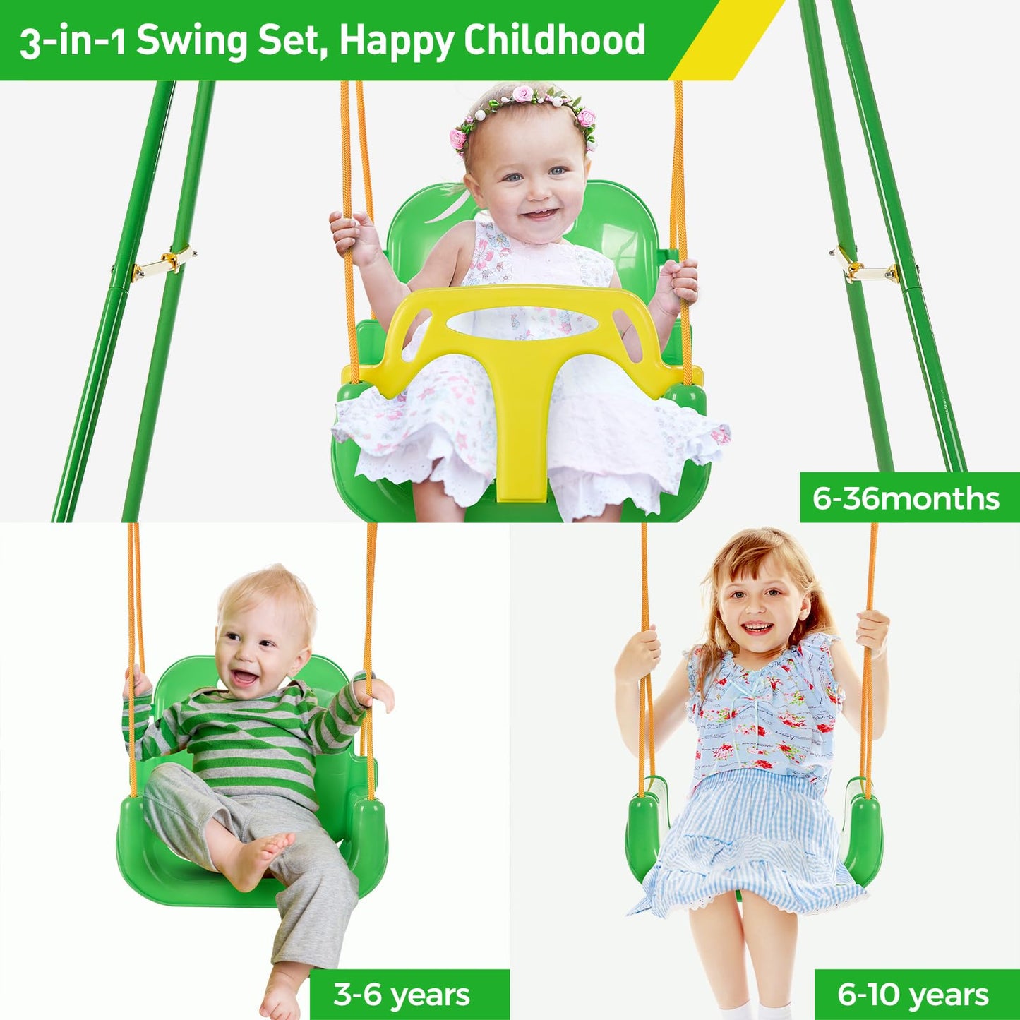 Set altalena FUNLIO 3 in 1 per bambini piccoli con 4 sacchi di sabbia