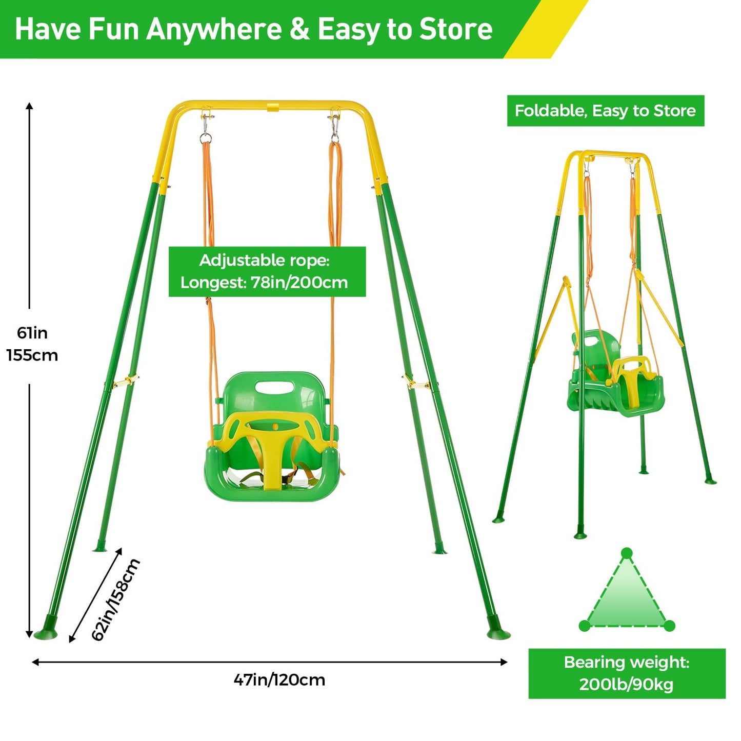 Set altalena FUNLIO 3 in 1 per bambini piccoli con 4 sacchi di sabbia