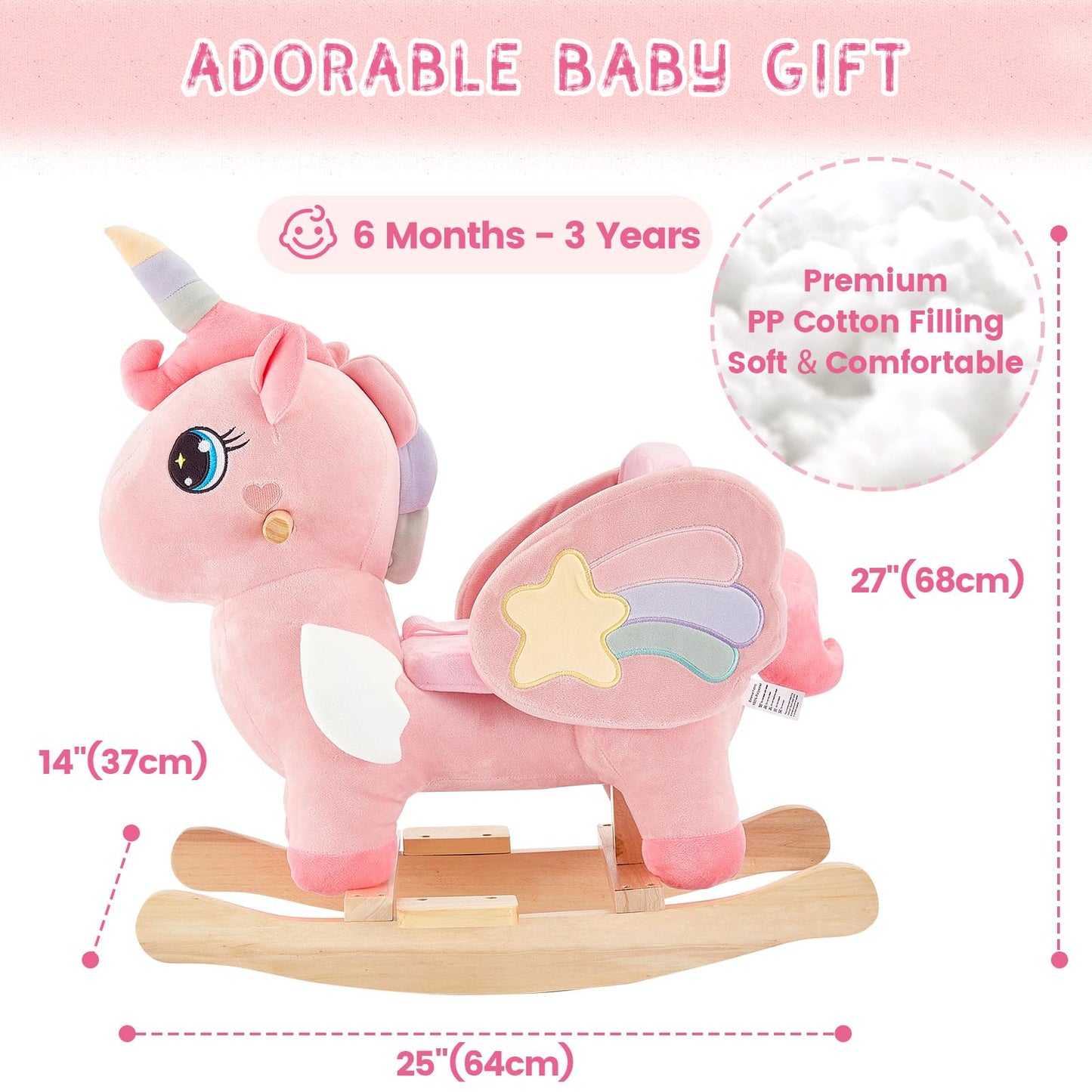 FUNLIO Cavallo a Dondolo Unicorno, Rainbow Fairy per bambini da 6 mesi a 3 anni, Cavalcabile