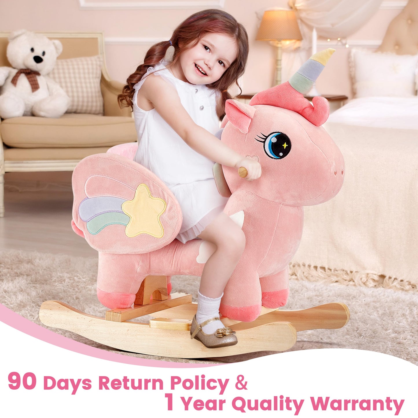 FUNLIO Cavallo a Dondolo Unicorno, Rainbow Fairy per bambini da 6 mesi a 3 anni, Cavalcabile