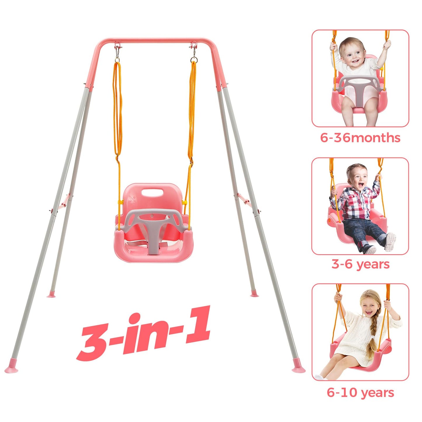 FUNLIO 3-in-1 Toddler Swing Set with 4 Sandbags, Pink