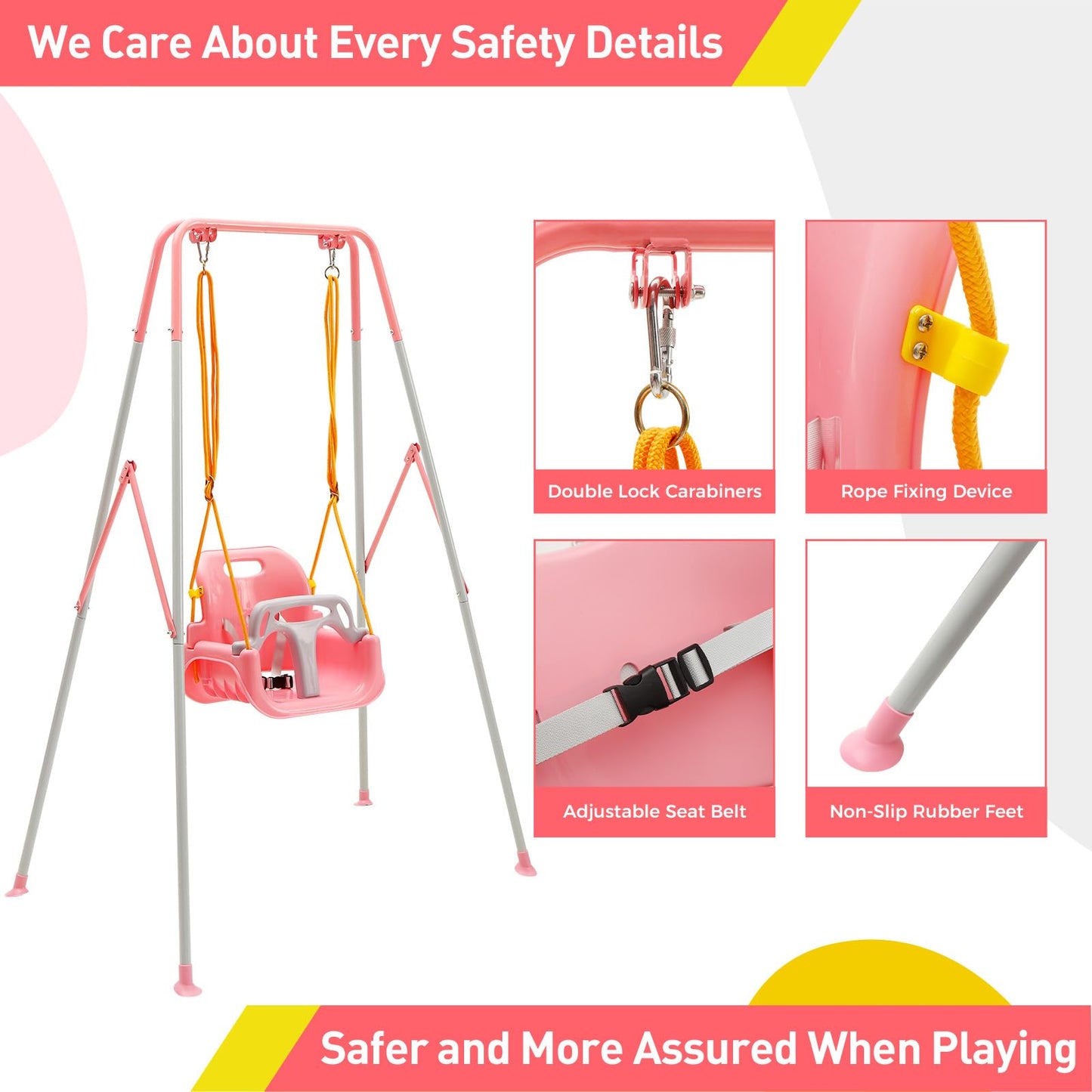 FUNLIO 3-in-1 Toddler Swing Set with 4 Sandbags, Pink