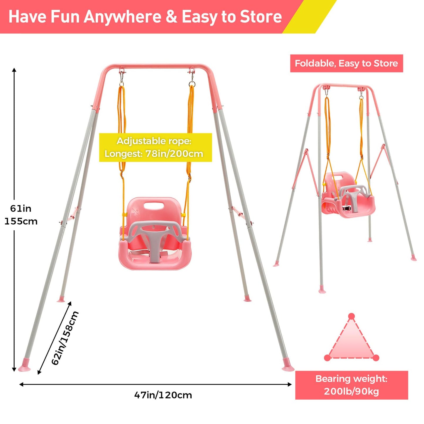 FUNLIO 3-in-1 Toddler Swing Set with 4 Sandbags, Pink