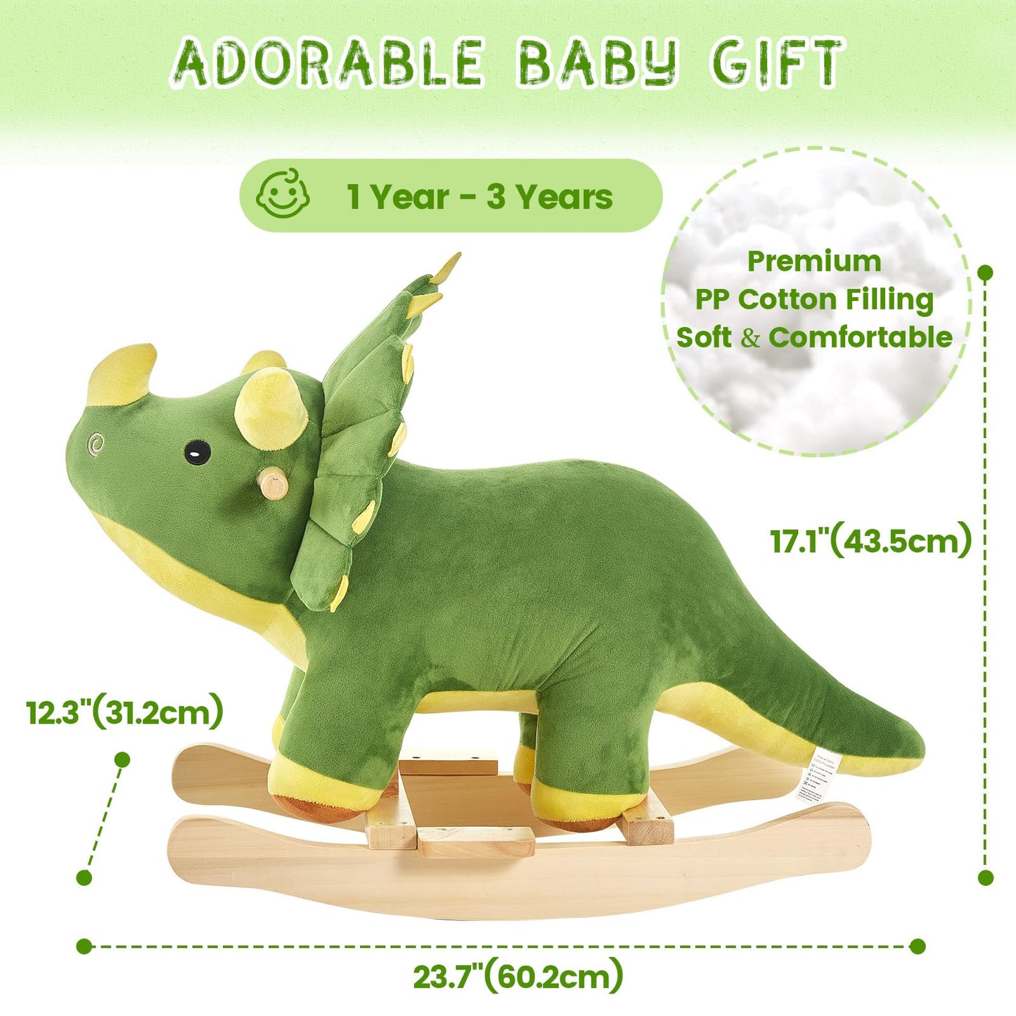 FUNLIO Dinosaur Baby - Cavallo a dondolo per bambini da 1 a 3 anni