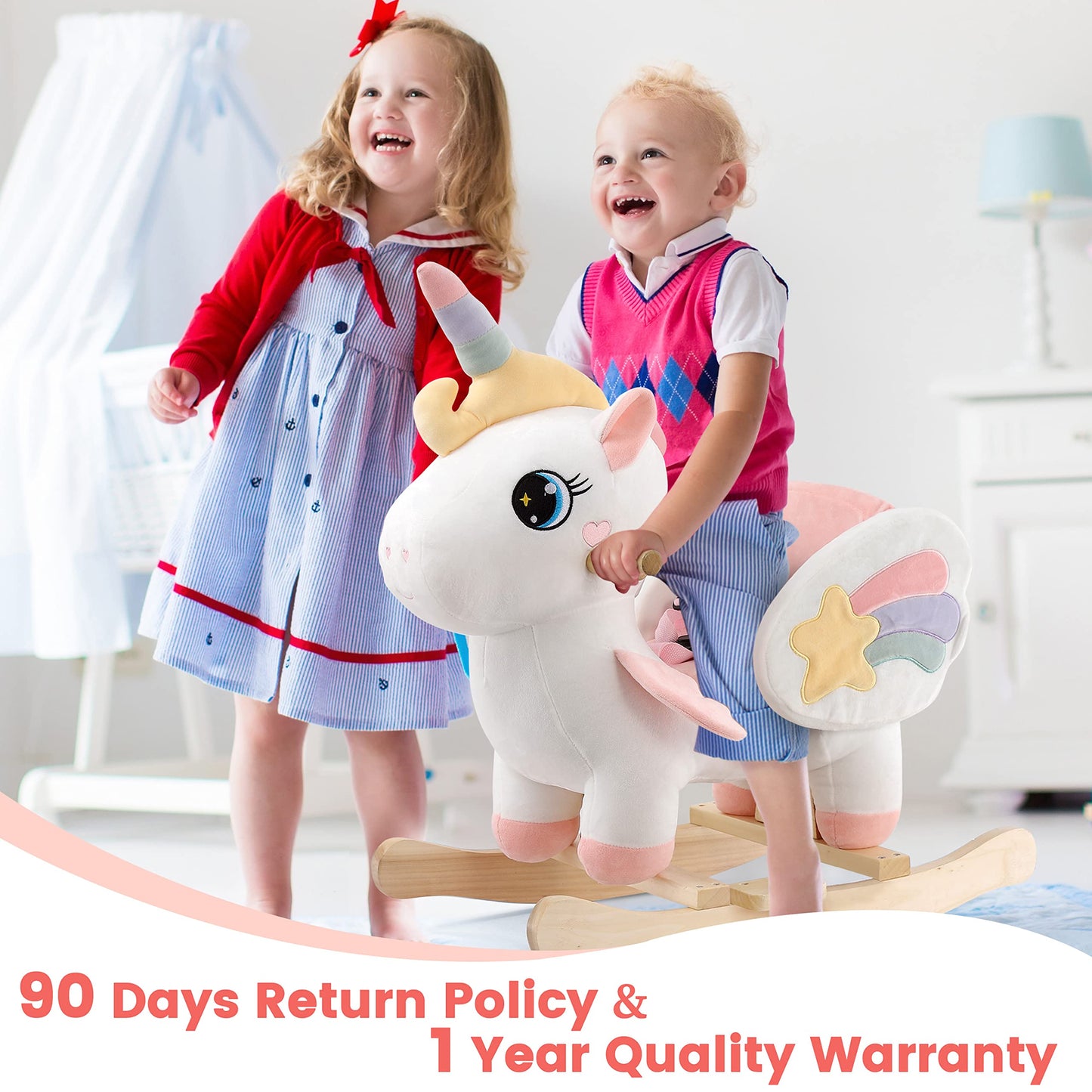 FUNLIO Cavallo a Dondolo Unicorno, Rainbow Fairy per bambini da 6 mesi a 3 anni, Cavalcabile