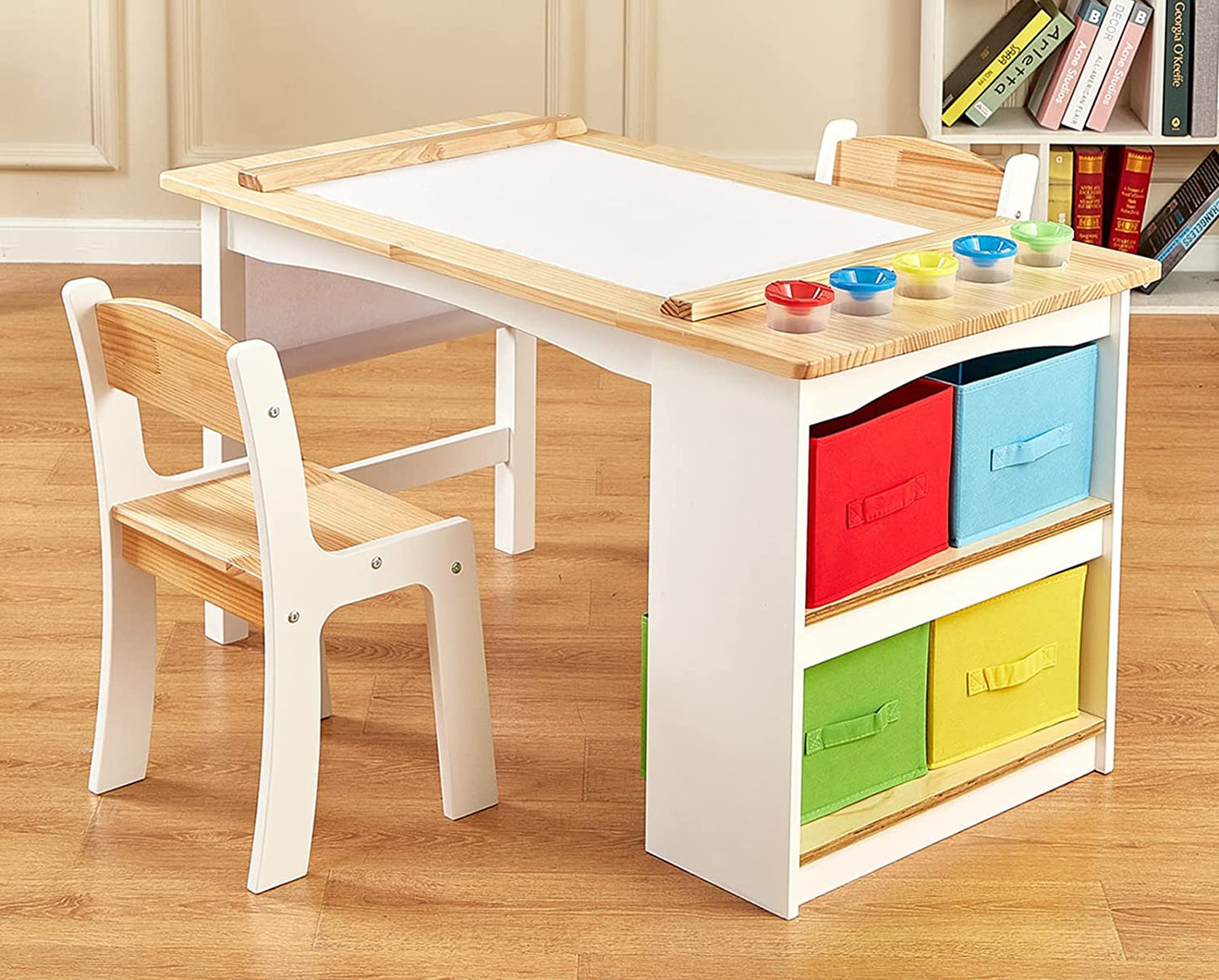 FUNLIO Wooden Kids Art Table & 2 Chairs Set (for Ages 3-8)