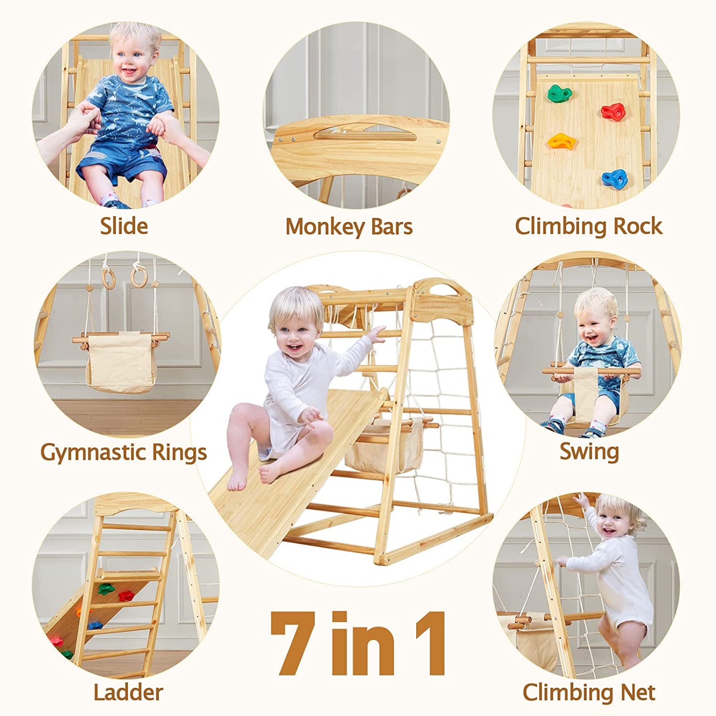 FUNLIO 7-in-1 Wood Indoor Playground for Toddlers 2-5
