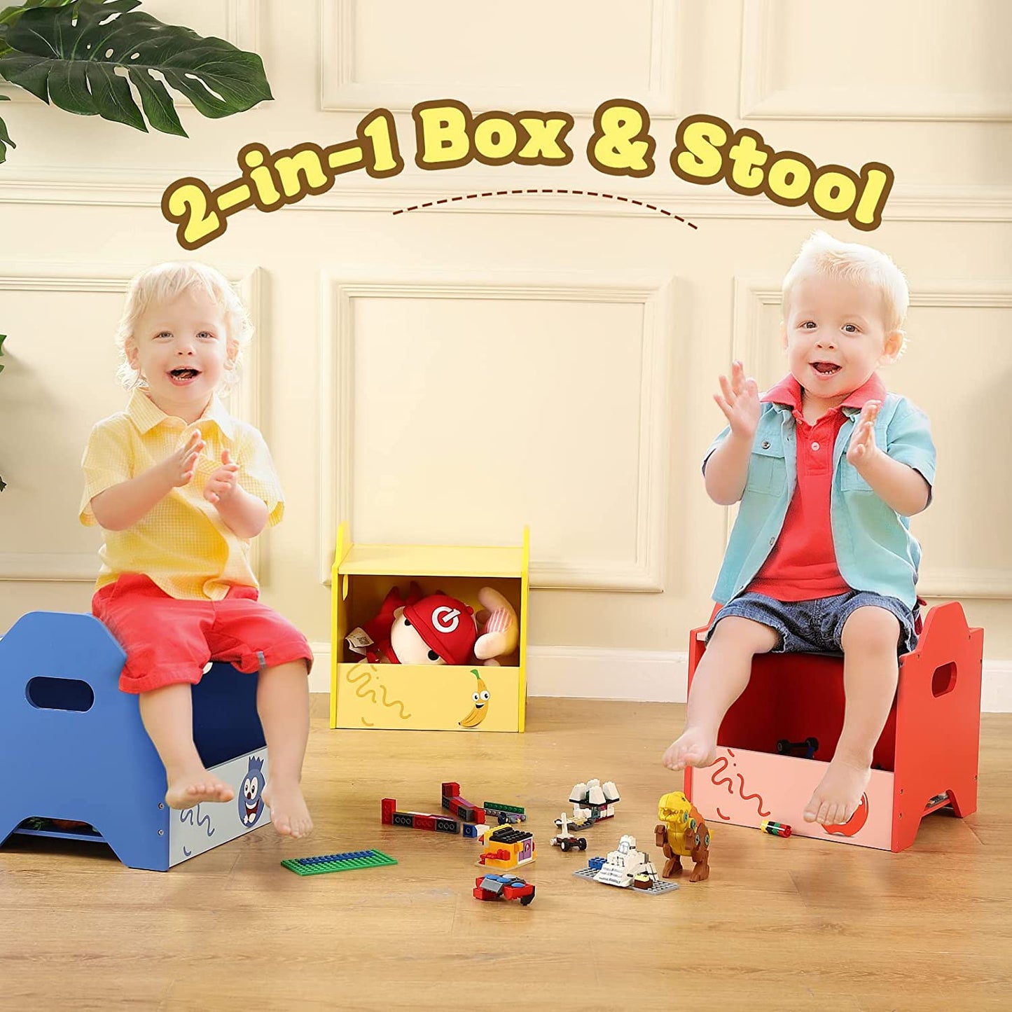 FUNLIO Stackable Wooden Toy Box with Lid (3pcs)