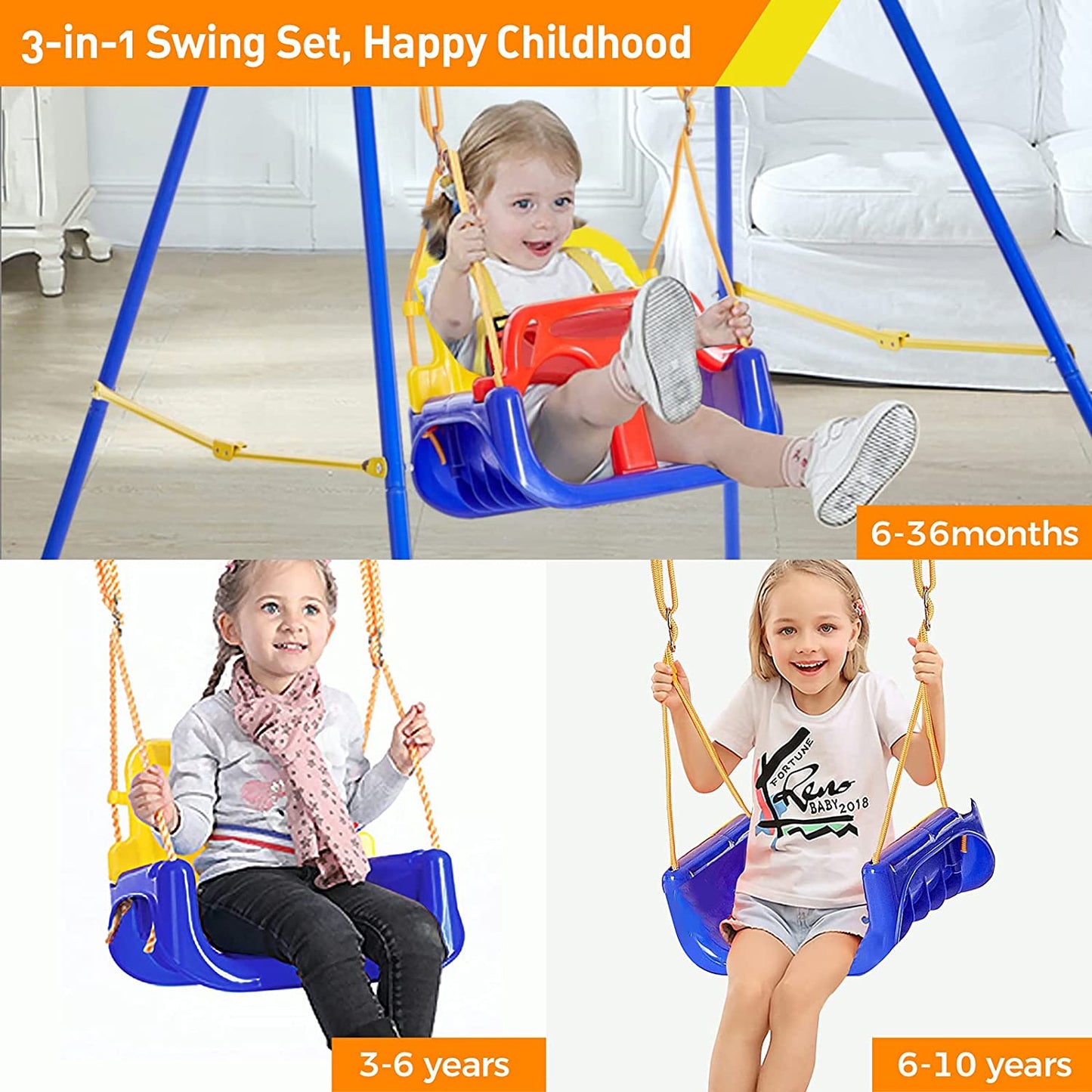 FUNLIO 3-in-1 Swing Set for Toddler with 4 Sandbags