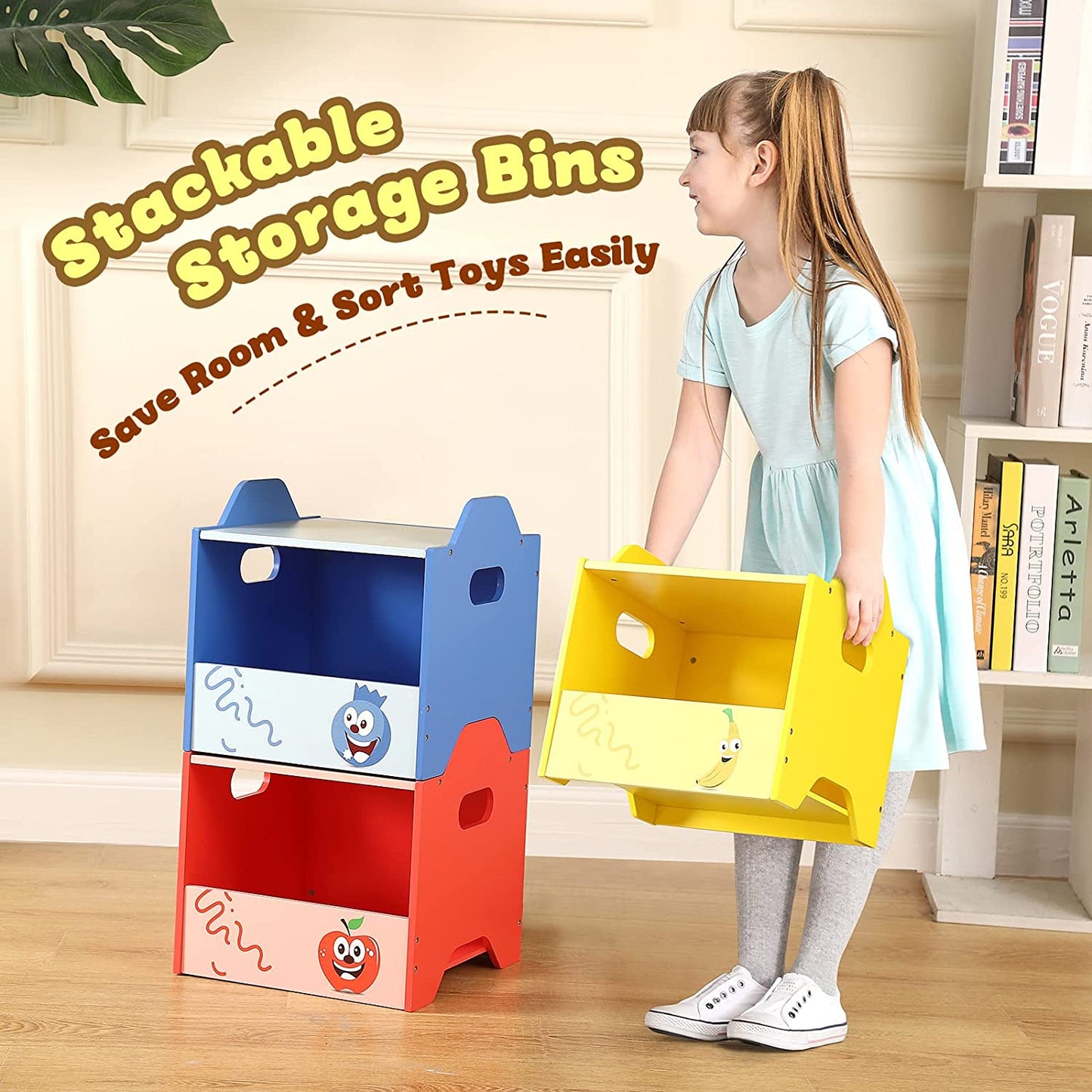 FUNLIO Stackable Wooden Toy Box with Lid (3pcs)