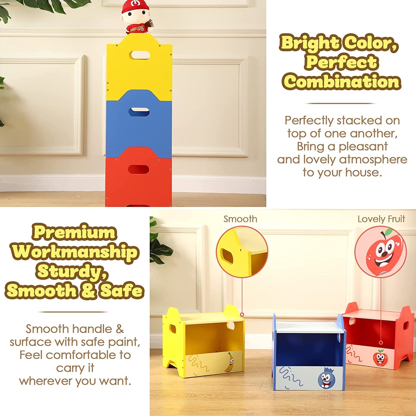 FUNLIO Stackable Wooden Toy Box with Lid (3pcs)