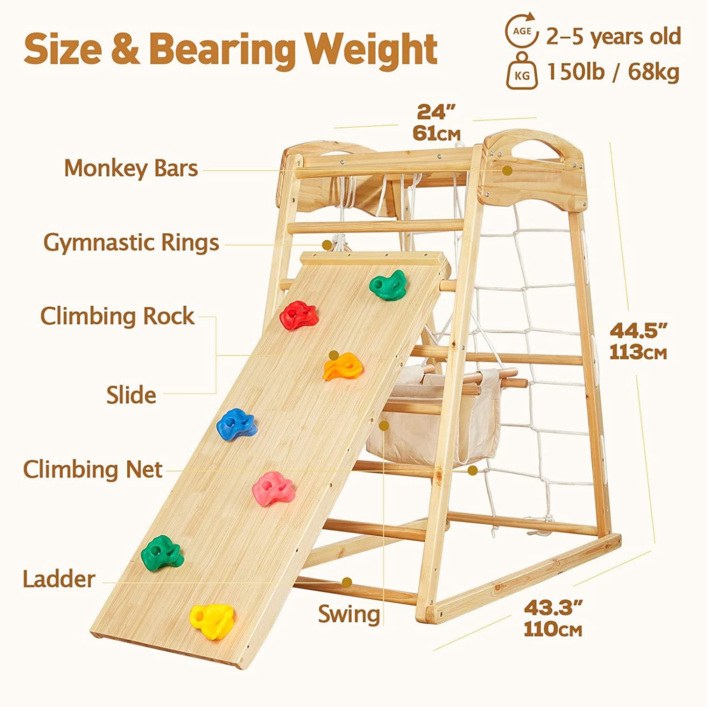 FUNLIO 7-in-1 Wood Indoor Playground for Toddlers 2-5