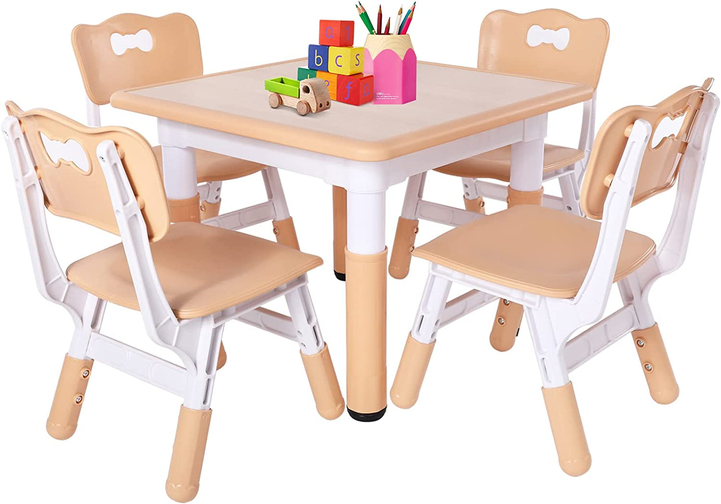 FUNLIO Set tavolo e 4 sedie per bambini, tavolo e sedie regolabili in altezza per bambini piccoli