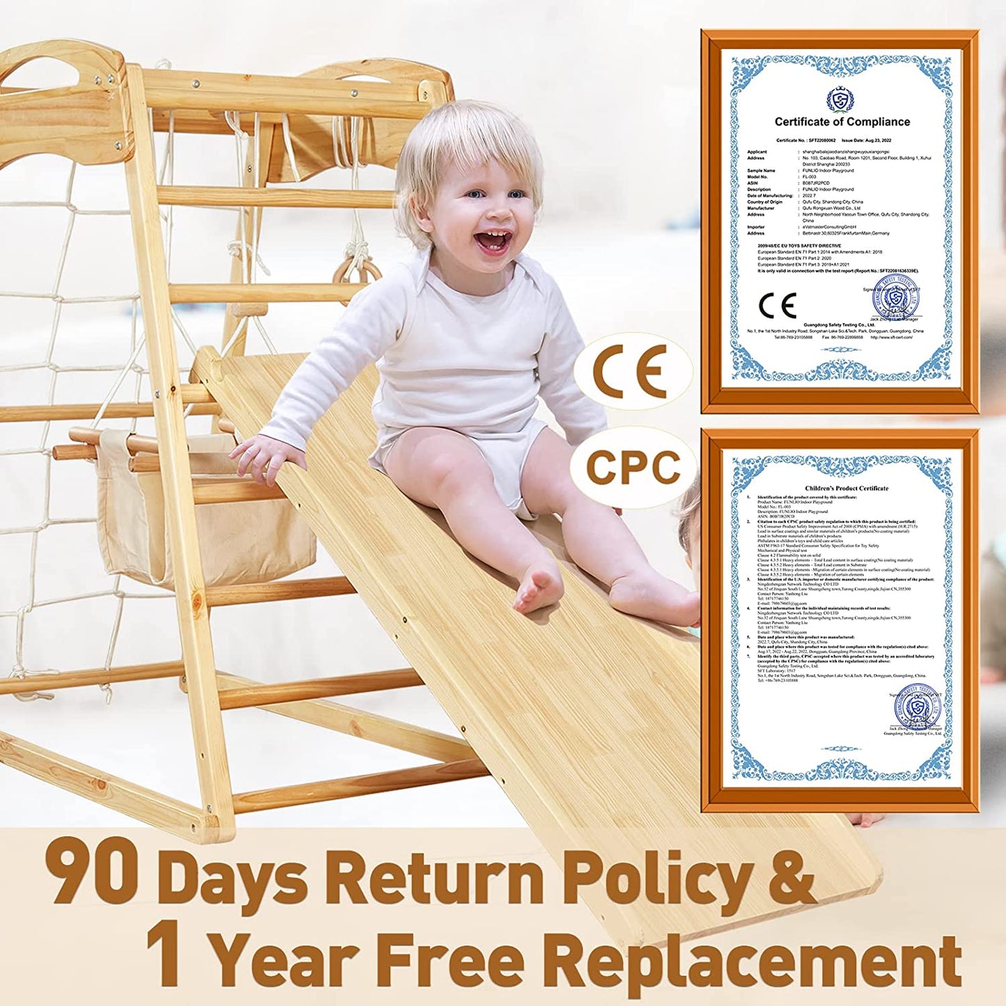 FUNLIO 7-in-1 Wood Indoor Playground for Toddlers 2-5