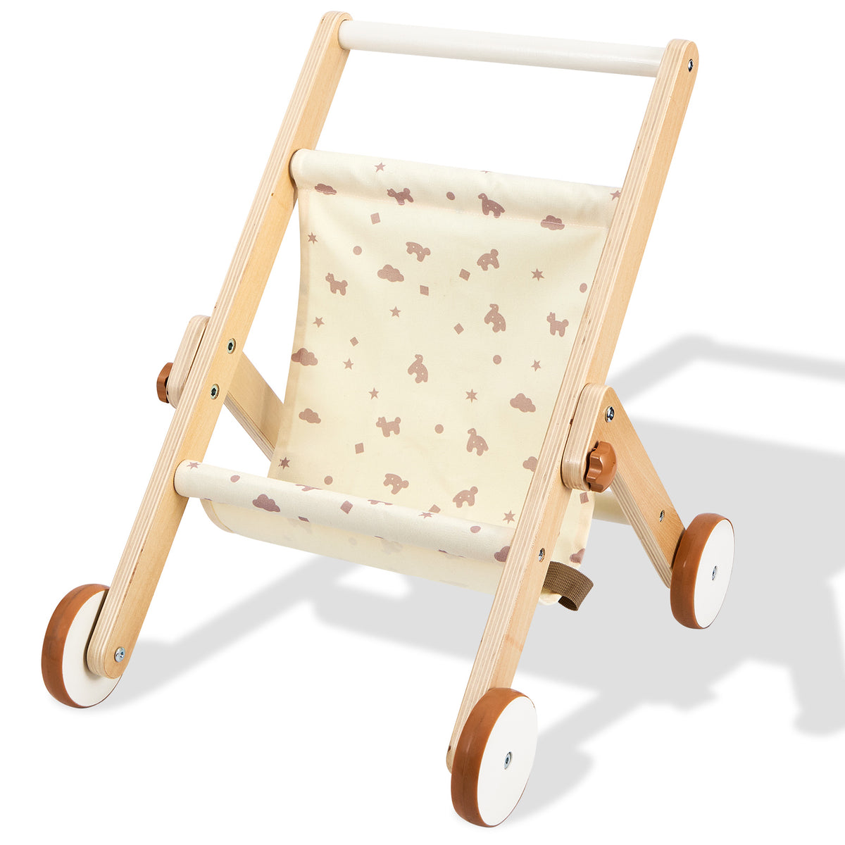 FUNLIO Wooden Doll Stroller for Toddlers 12 Months+，Natural
