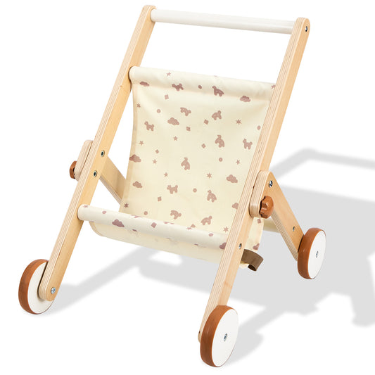 FUNLIO Wooden Doll Stroller for Toddlers 12 Months+，Natural