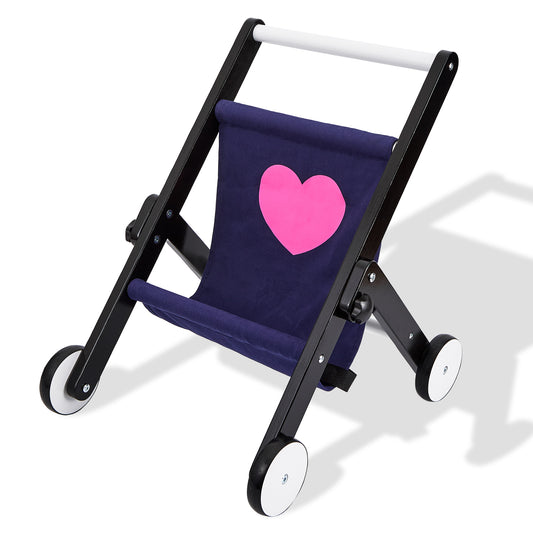 FUNLIO Wooden Doll Stroller for Toddlers 12 Months+，Black